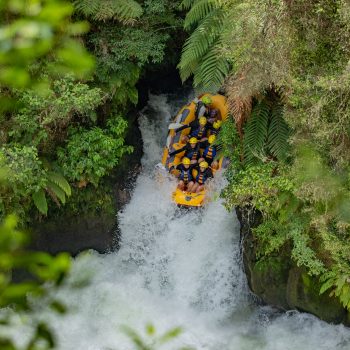 Rafting waterfall in New Zealand