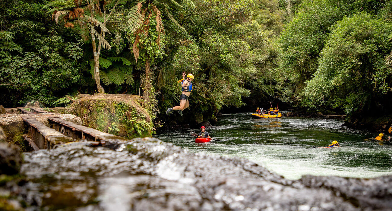 Cliff Jump while rafting in Rotorua New Zealand